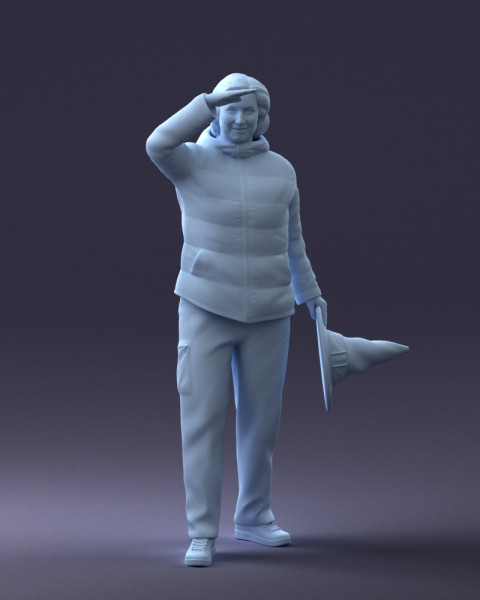 000240 Woman in Casual Jacket Holding a Witch Hat 0111 3dp Modèles 3D en vedette .c4d .max .obj .3ds .fbx .stl .blend