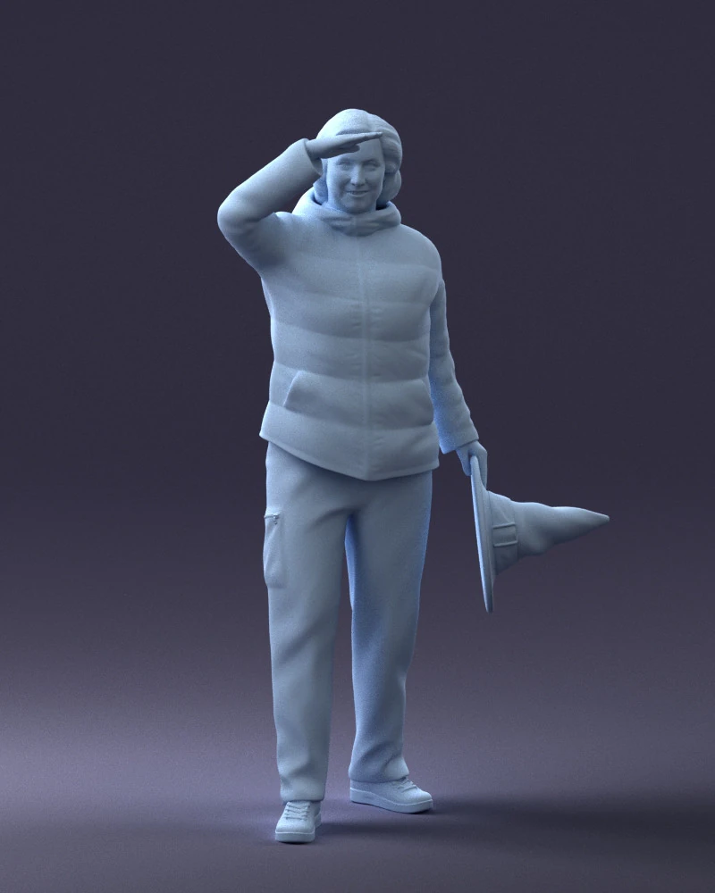 000240 Woman in Casual Jacket Holding a Witch Hat 0111 3dp 3D Print Model .c4d .max .obj .3ds .fbx .stl .blend 