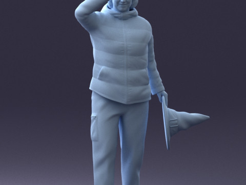000240 Woman in Casual Jacket Holding a Witch Hat 0111 3dp 3D Baskı Modeli
