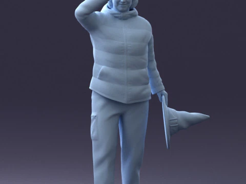 000240 Woman in Casual Jacket Holding a Witch Hat 0111 3dp 3D Print Model