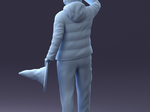 000240 Woman in Casual Jacket Holding a Witch Hat 0111 3dp Modèles 3D en vedette