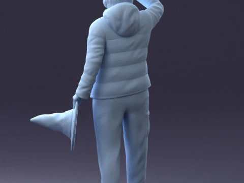 000240 Woman in Casual Jacket Holding a Witch Hat 0111 3dp 3D Print Model