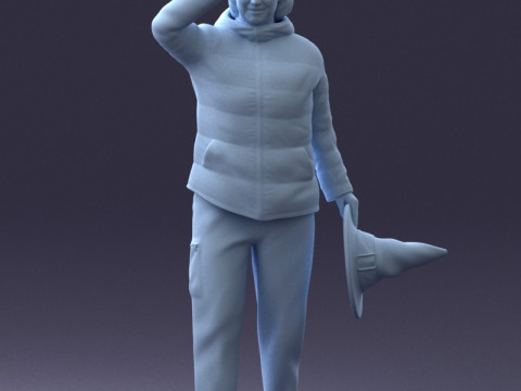 000240 Woman in Casual Jacket Holding a Witch Hat 0111 3dp Modèles 3D en vedette