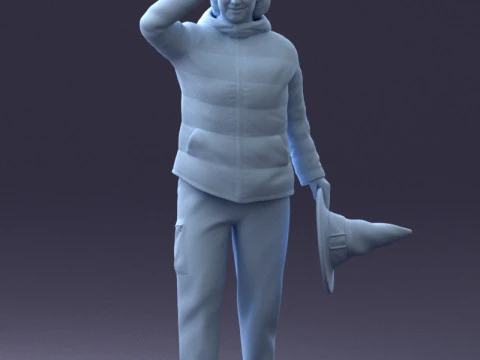 000240 Woman in Casual Jacket Holding a Witch Hat 0111 3dp 3D Print Model