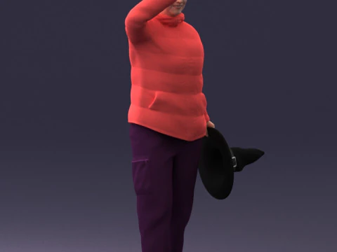 000240 Woman in Casual Jacket Holding a Witch Hat 0111 3dp 3D Print Model