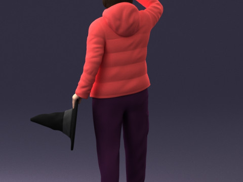 000240 Woman in Casual Jacket Holding a Witch Hat 0111 3dp Modèles 3D en vedette