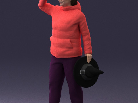 000240 Woman in Casual Jacket Holding a Witch Hat 0111 3dp Modèles 3D en vedette