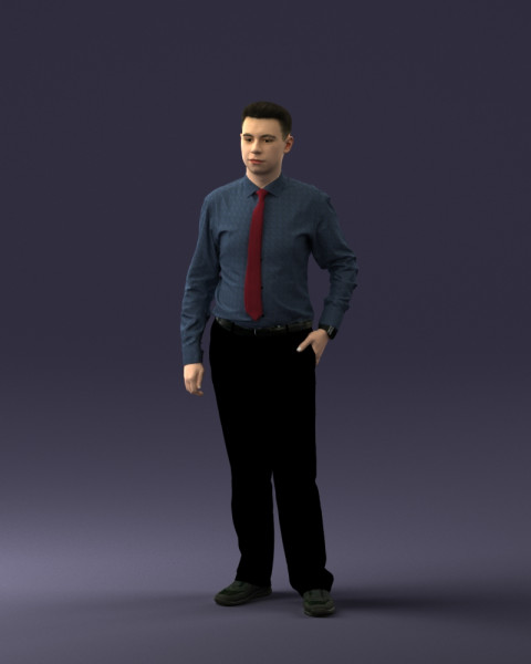 000259 Young Man in Business Casual Outfit with Red Tie 0321 3dp Model Cetak 3D .c4d .max .obj .3ds .fbx .stl .blend 