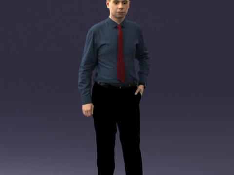 000259 Jovem em roupa casual de neg&oacute;cios com gravata vermelha 0321 3dp Modelo de Impressão 3D