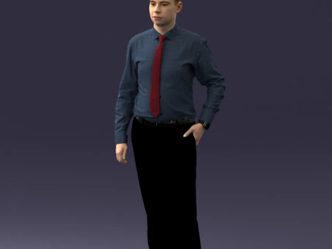 000259 Jovem em roupa casual de neg&oacute;cios com gravata vermelha 0321 3dp Modelo de Impressão 3D