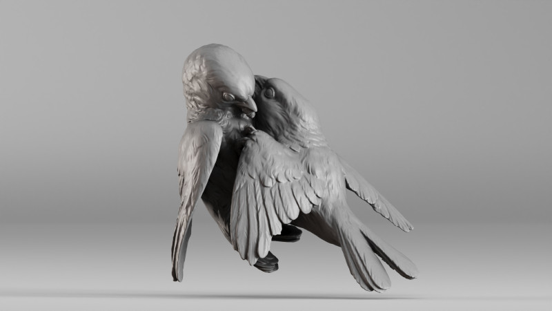 S00051 Lovebirds - Romantic 3D Sculpture 3dp 3D Принт Модель .c4d .max .obj .3ds .fbx .stl .blend