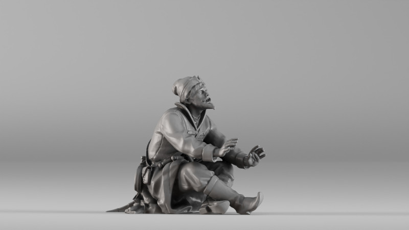 001658 Medieval Peasant Detailed Sitting Character 3Dプリントモデル .c4d .max .obj .3ds .fbx .stl .blend 