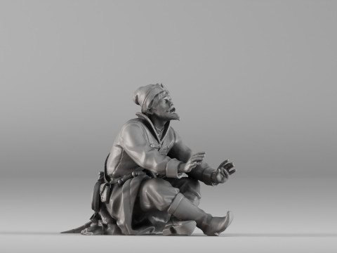 001658 Medieval Peasant Detailed Sitting Character 3D Принт Модель