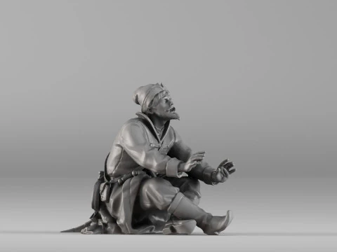 001658 Middeleeuwse boer Gedetailleerd zittend karakter 3D printmodel
