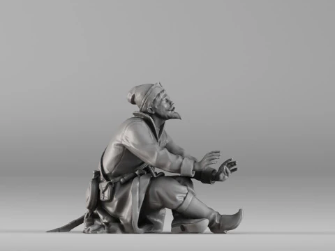 001658 Medieval Peasant Detailed Sitting Character 3D Print Model