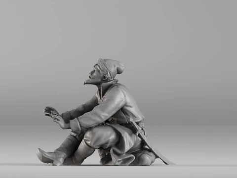 001658 Medieval Peasant Detailed Sitting Character 3D Print Model