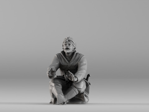 001658 Medieval Peasant Detailed Sitting Character 3Dプリントモデル