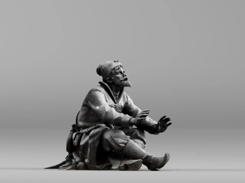 001658 Medieval Peasant Detailed Sitting Character 3D Print Model