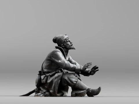 001658 Medieval Peasant Detailed Sitting Character 3D Print Model