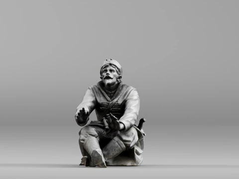 001658 Medieval Peasant Detailed Sitting Character 3D Print Model