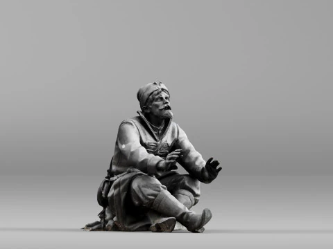 001658 Medieval Peasant Detailed Sitting Character 3D Print Model
