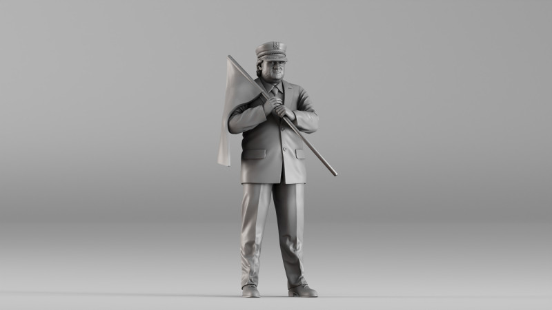 S00113 Train Station Master Holding a Flag 3dp Model do druku 3D .c4d .max .obj .3ds .fbx .stl .blend