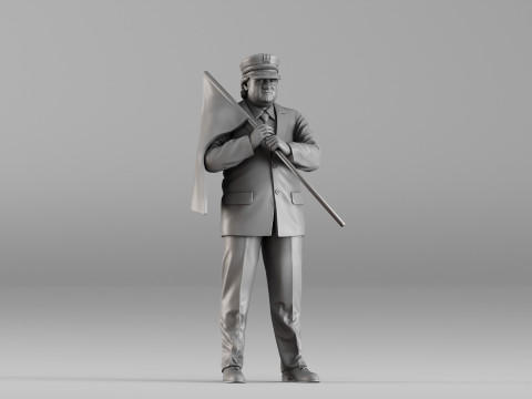 S00113 Train Station Master Holding a Flag 3dp Model Cetak 3D