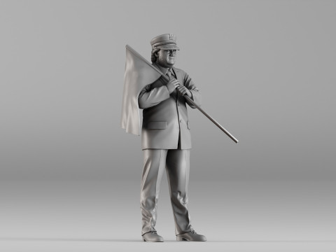 S00113 Train Station Master Holding a Flag 3dp Model do druku 3D