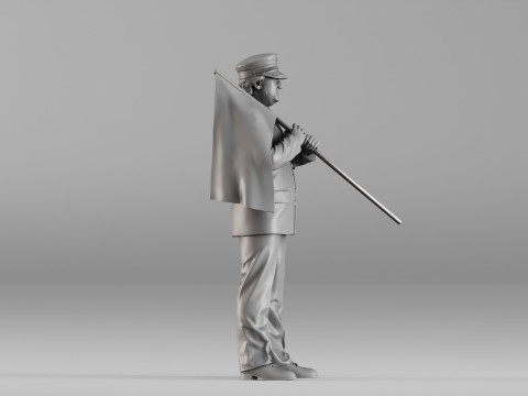 S00113 Train Station Master Holding a Flag 3dp Model do druku 3D