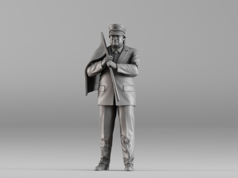 S00113 Train Station Master Holding a Flag 3dp Model do druku 3D