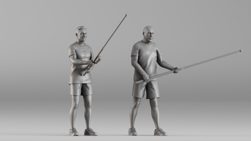 S00107 Fishermen with Rods Realistic Duo Figurine 3D प्रिंट मॉडल .c4d .max .obj .3ds .fbx .stl .blend
