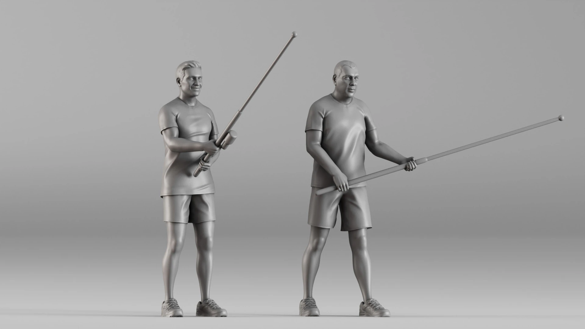 S00107 Fishermen with Rods Realistic Duo Figurine 3D Print Model .c4d .max .obj .3ds .fbx .stl .blend 