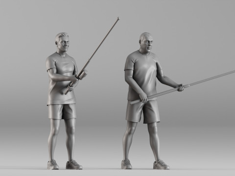 S00107 Fishermen with Rods Realistic Duo Figurine Model do druku 3D