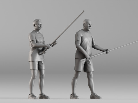 S00107 Fishermen with Rods Realistic Duo Figurine 3D प्रिंट मॉडल