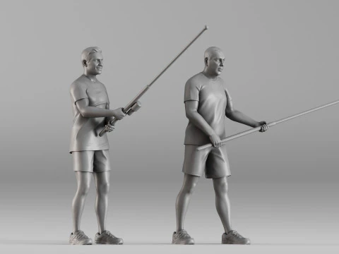 S00107 Fishermen with Rods Realistic Duo Figurine 3D Print Model