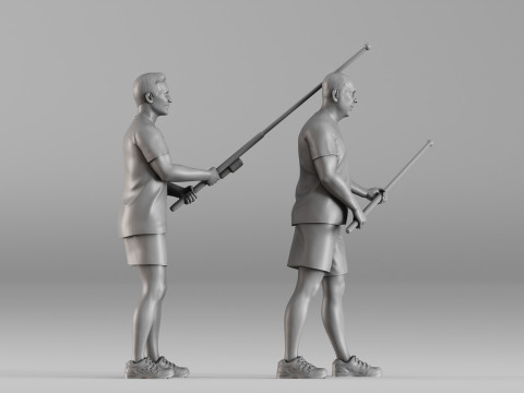 S00107 Fishermen with Rods Realistic Duo Figurine 3D प्रिंट मॉडल