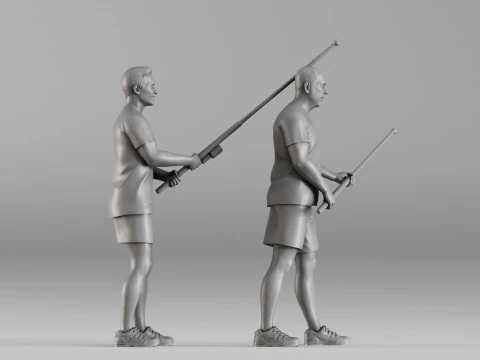 S00107 Fishermen with Rods Realistic Duo Figurine 3D Print Model