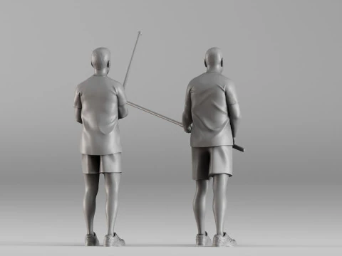 S00107 Fishermen with Rods Realistic Duo Figurine 3D Print Model