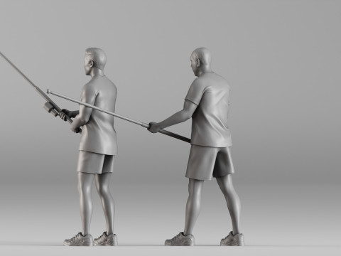 S00107 Fishermen with Rods Realistic Duo Figurine 3D प्रिंट मॉडल