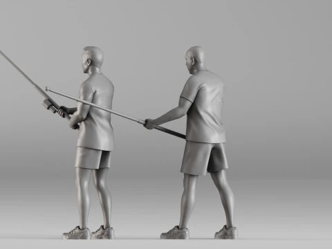 S00107 Fishermen with Rods Realistic Duo Figurine 3D Print Model