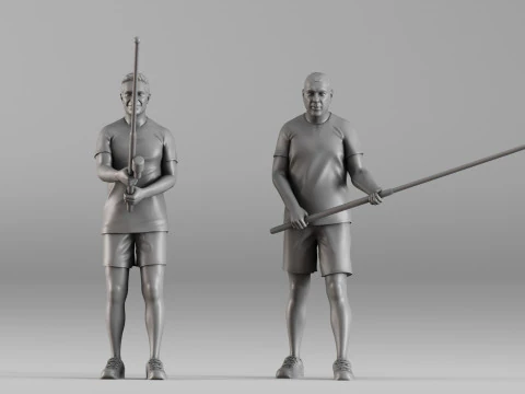 S00107 Fishermen with Rods Realistic Duo Figurine 3D Print Model
