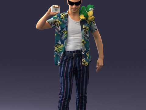 000304 Detective with Parrot 1101 3dp Model do druku 3D