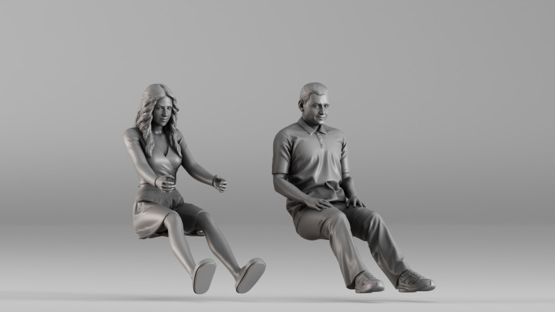 S00106 3D Printable Pair of Seated Human Figures 3D प्रिंट मॉडल .c4d .max .obj .3ds .fbx .stl .blend