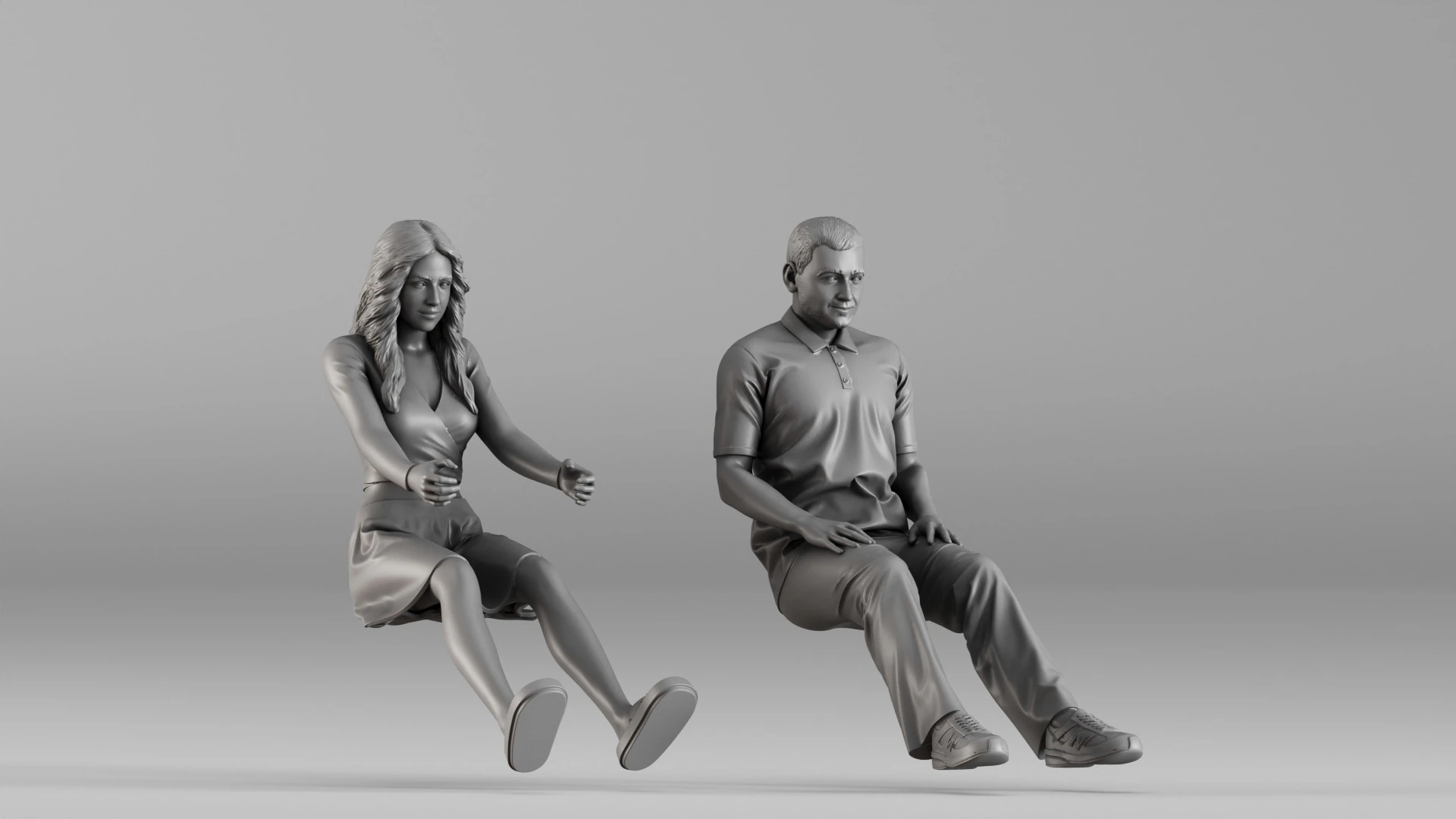 S00106 3D Printable Pair of Seated Human Figures 3D Print Model .c4d .max .obj .3ds .fbx .stl .blend 