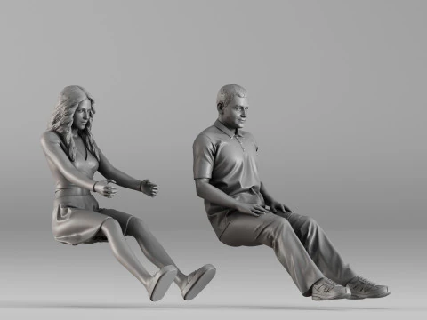 S00106 3D Printable Pair of Seated Human Figures 3D Print Model