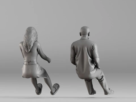 S00106 3D Printable Pair of Seated Human Figures 3D Print Model