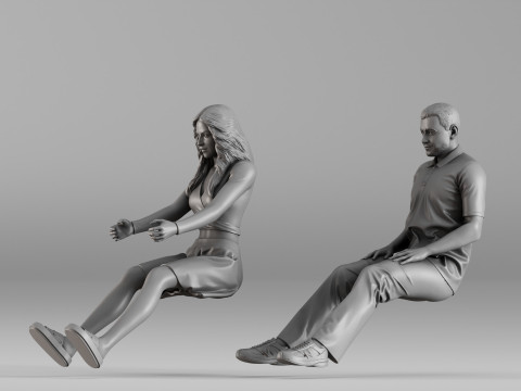 S00106 3D Printable Pair of Seated Human Figures 3D प्रिंट मॉडल