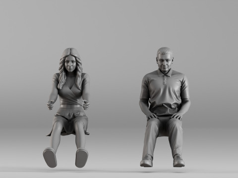 S00106 3D Printable Pair of Seated Human Figures 3D प्रिंट मॉडल