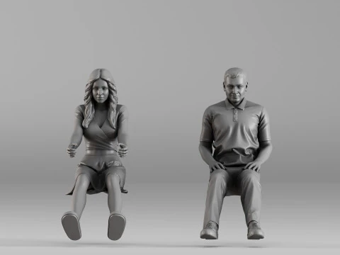 S00106 3D Printable Pair of Seated Human Figures 3D Print Model