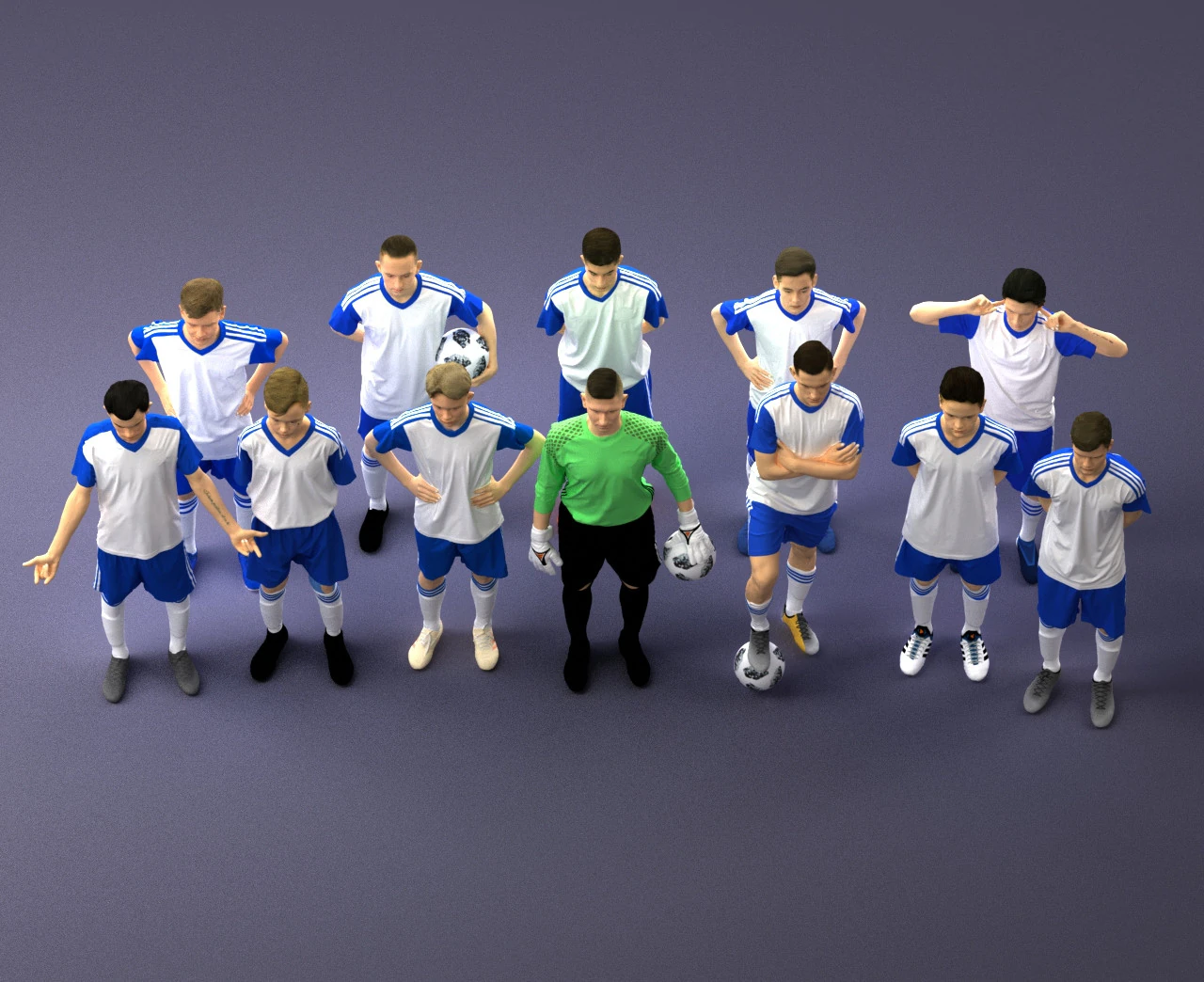 000320 Soccer Team Collection 3D Model .c4d .max .obj .3ds .fbx .stl .blend